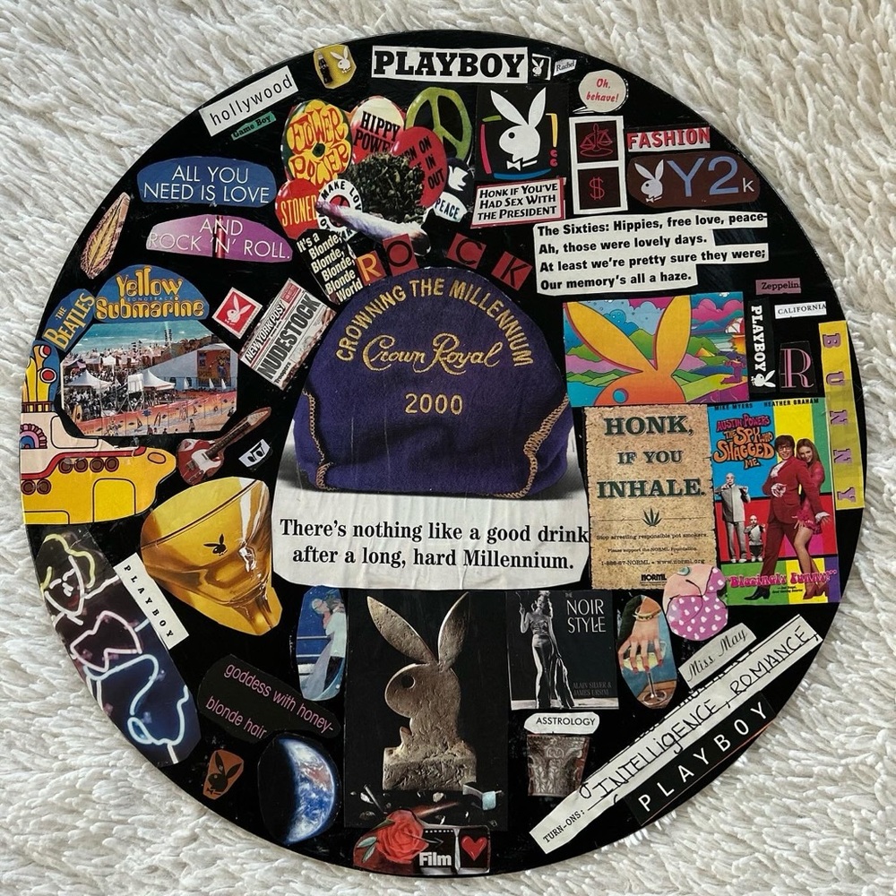 Playboy Vintage Collage Vinyl Record Art with Magazine Cover Framed